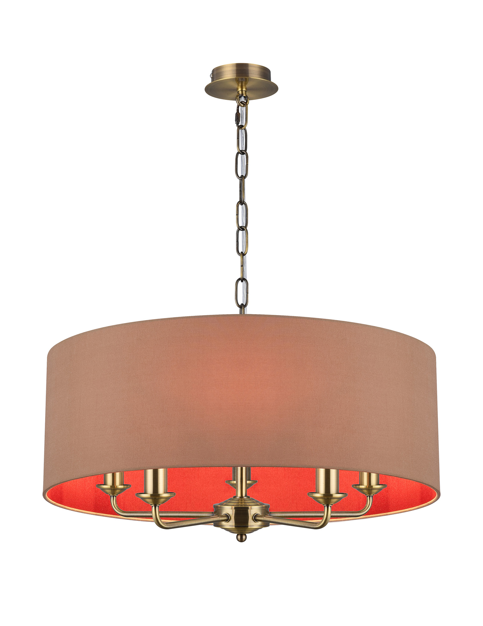 DK0667  Banyan 60cm 5 Light Pendant Antique Brass, Antique Gold/Ruby